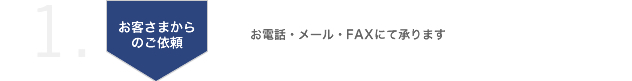 1.お客さまからのご依頼：お電話・メール・FAXにて承ります